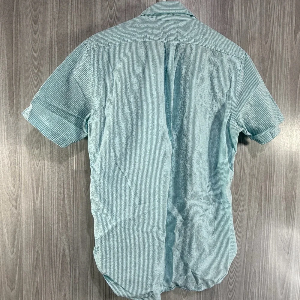 Polo Ralph Lauren Short-sleeve Blue White Seersucker Button Up Pink Pony Shirt M